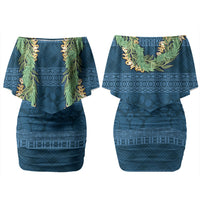 Hawai'i Paniolo Maile Twisted Lei Family Matching Off Shoulder Short Dress and Hawaiian Shirt Cobalt Blue LT7 Mom's Dress Cobalt Blue - Polynesian Pride