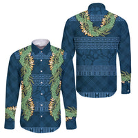 Hawai'i Paniolo Maile Twisted Lei Family Matching Tank Maxi Dress and Hawaiian Shirt Cobalt Blue LT7 Dad's Shirt - Long Sleeve Cobalt Blue - Polynesian Pride
