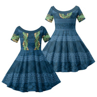 Hawai'i Paniolo Maile Twisted Lei Family Matching Tank Maxi Dress and Hawaiian Shirt Cobalt Blue LT7 Daughter's Dress Cobalt Blue - Polynesian Pride