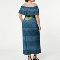 Hawai'i Paniolo Maile Twisted Lei Off Shoulder Maxi Dress Cobalt Blue LT7 - Polynesian Pride