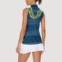Hawai'i Paniolo Maile Twisted Lei Women Sleeveless Polo Shirt Cobalt Blue LT7 - Polynesian Pride