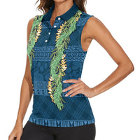 Hawai'i Paniolo Maile Twisted Lei Women Sleeveless Polo Shirt Cobalt Blue LT7 - Polynesian Pride