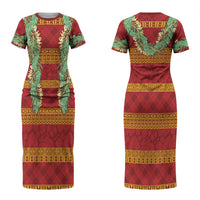 Hawai'i Paniolo Maile Twisted Lei Couples Matching Short Sleeve Bodycon Dress and Hawaiian Shirt Hilo Royal Red LT7 - Polynesian Pride