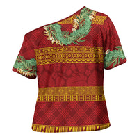 Hawai'i Paniolo Maile Twisted Lei Cross Shoulder Shirt Hilo Royal Red LT7 - Polynesian Pride