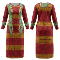 Hawai'i Paniolo Maile Twisted Lei Family Matching Long Sleeve Bodycon Dress and Hawaiian Shirt Hilo Royal Red LT7 Mom's Dress Red - Polynesian Pride