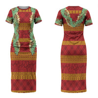 Hawai'i Paniolo Maile Twisted Lei Family Matching Short Sleeve Bodycon Dress and Hawaiian Shirt Hilo Royal Red LT7 Mom's Dress Red - Polynesian Pride
