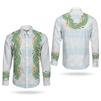 Hawai'i Paniolo Maile Twisted Lei Couples Matching Long Sleeve Bodycon Dress and Long Sleeve Button Shirt Winter White LT7 - Polynesian Pride