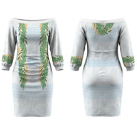 Hawai'i Paniolo Maile Twisted Lei Couples Matching Off The Shoulder Long Sleeve Dress and Hawaiian Shirt Winter White LT7 - Polynesian Pride
