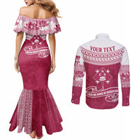 Personalised Fiji Adi Cakobau School Couples Matching Mermaid Dress and Long Sleeve Button Shirts ACS Old Girls Lotus Mix Masi LT7 - Polynesian Pride