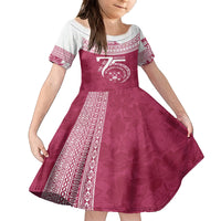 Personalised Fiji Adi Cakobau School Family Matching Summer Maxi Dress and Hawaiian Shirt ACS Old Girls Lotus Mix Masi LT7 Daughter's Dress Crimson - Polynesian Pride