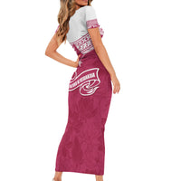 Personalised Fiji Adi Cakobau School Short Sleeve Bodycon Dress ACS Old Girls Lotus Mix Masi LT7 - Polynesian Pride