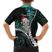 New Zealand Personalised Family Matching Long Sleeve Bodycon Dress and Hawaiian Shirt Meri Kirihimete Kowhaiwhai Mix Paua Shell - Emerald LT7 - Polynesian Pride