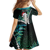 New Zealand Personalised Family Matching Long Sleeve Bodycon Dress and Hawaiian Shirt Meri Kirihimete Kowhaiwhai Mix Paua Shell - Emerald LT7 - Polynesian Pride
