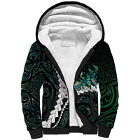New Zealand Personalised Sherpa Hoodie Meri Kirihimete Kowhaiwhai Mix Paua Shell - Emerald