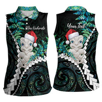 New Zealand Personalised Women Sleeveless Polo Shirt Meri Kirihimete Kowhaiwhai Mix Paua Shell - Emerald LT7 - Polynesian Pride