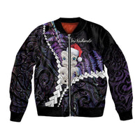 New Zealand Personalised Bomber Jacket Meri Kirihimete Kowhaiwhai Mix Paua Shell - Amethys LT7 Unisex Purple - Polynesian Pride