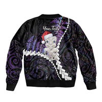 New Zealand Personalised Bomber Jacket Meri Kirihimete Kowhaiwhai Mix Paua Shell - Amethys LT7 - Polynesian Pride