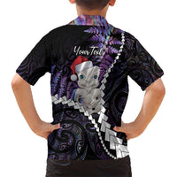 New Zealand Personalised Family Matching Short Sleeve Bodycon Dress and Hawaiian Shirt Meri Kirihimete Kowhaiwhai Mix Paua Shell - Amethys LT7 - Polynesian Pride