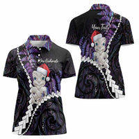 New Zealand Personalised Women Polo Shirt Meri Kirihimete Kowhaiwhai Mix Paua Shell - Amethys LT7 - Polynesian Pride