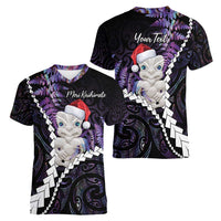 New Zealand Personalised Women V-Neck T-Shirt Meri Kirihimete Kowhaiwhai Mix Paua Shell - Amethys LT7 - Polynesian Pride