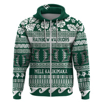 Hawaii Rainbow Warriors Christmas Hoodie Kakau Motifs LT7 Zip Hoodie Green - Polynesian Pride