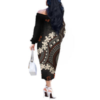 Bula Fiji Women's Day Off The Shoulder Long Sleeve Dress Classic Masi Tapa