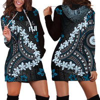 Bula Fiji Women's Day Hoodie Dress Indigo Masi Tapa