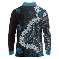 Bula Fiji Women's Day Long Sleeve Polo Shirt Indigo Masi Tapa