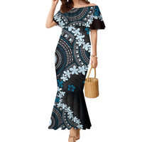 Bula Fiji Women's Day Mermaid Dress Indigo Masi Tapa