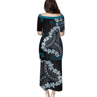 Bula Fiji Women's Day Puletasi Indigo Masi Tapa