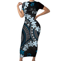 Bula Fiji Women's Day Short Sleeve Bodycon Dress Indigo Masi Tapa