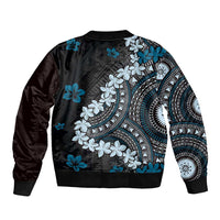 Bula Fiji Women's Day Sleeve Zip Bomber Jacket Indigo Masi Tapa