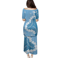 Bula Fiji Women's Day Family Matching Puletasi and Hawaiian Shirt Turquoise Masi Tapa