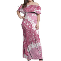 Bula Fiji Women's Day Off Shoulder Maxi Dress Pink Masi Tapa