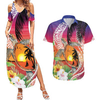 Polynesian Dreamy Turtle Couples Matching Summer Maxi Dress and Hawaiian Shirt Sunset Scenery