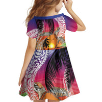 Polynesian Dreamy Turtle Family Matching Off Shoulder Maxi Dress and Hawaiian Shirt Sunset Scenery