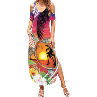 Polynesian Dreamy Turtle Family Matching Summer Maxi Dress and Hawaiian Shirt Sunset Scenery