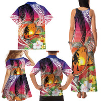 Polynesian Dreamy Turtle Family Matching Tank Maxi Dress and Hawaiian Shirt Sunset Scenery