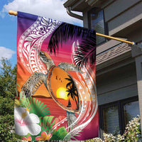 Polynesian Dreamy Turtle Garden Flag Sunset Scenery