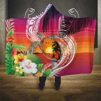 Polynesian Dreamy Turtle Hooded Blanket Sunset Scenery