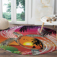 Polynesian Dreamy Turtle Round Carpet Sunset Scenery