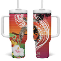 Polynesian Dreamy Turtle Tumbler With Handle Sunset Scenery