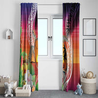 Polynesian Dreamy Turtle Window Curtain Sunset Scenery