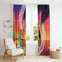 Polynesian Dreamy Turtle Window Curtain Sunset Scenery