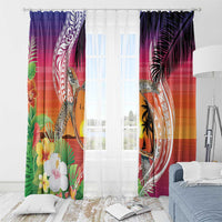 Polynesian Dreamy Turtle Window Curtain Sunset Scenery