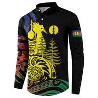 New Caledonia Kanaky Button Sweatshirt Stylized Fleche Faitiere With Kagu Bird