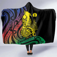 New Caledonia Kanaky Hooded Blanket Stylized Fleche Faitiere With Kagu Bird