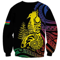 New Caledonia Kanaky Sweatshirt Stylized Fleche Faitiere With Kagu Bird