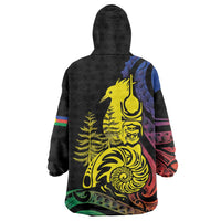 New Caledonia Kanaky Wearable Blanket Hoodie Stylized Fleche Faitiere With Kagu Bird