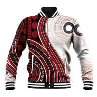 Bula Fiji Vintage Tapa Baseball Jacket Kaivity Masi Wave Motifs - Red